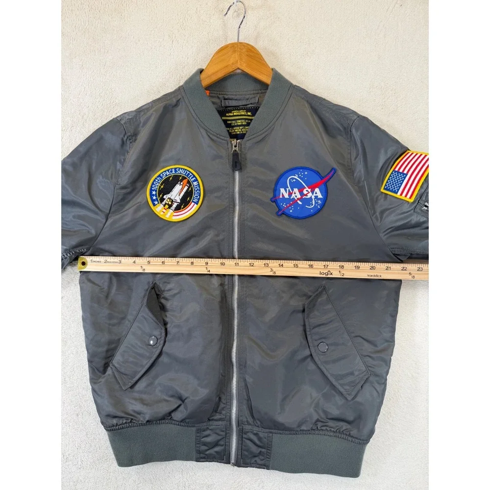 Alpha Industries NASA MA-1 Bomber Jacket Gunmetal Grey Mens Large Space Shuttle